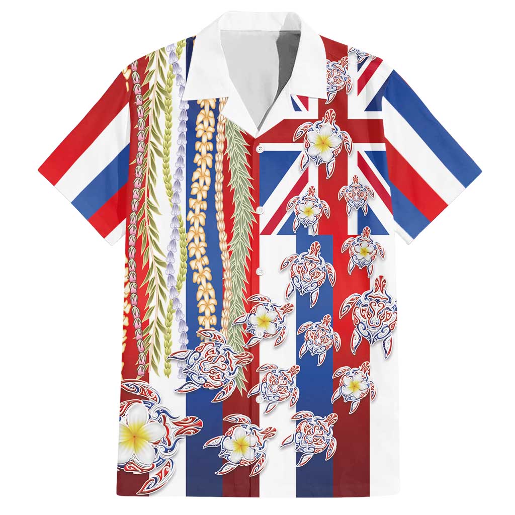 Hawaiian Polynesian Tribal Turtles Hawaiian Shirt with Lei and Flag Style