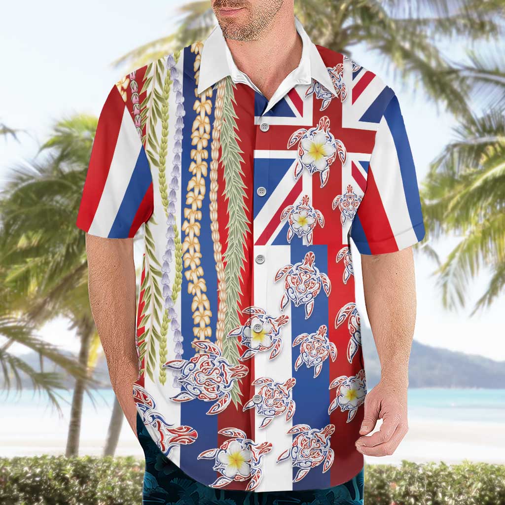 Hawaiian Polynesian Tribal Turtles Hawaiian Shirt with Lei and Flag Style