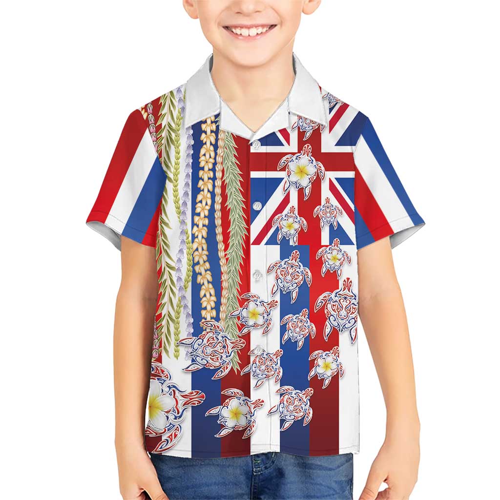 Hawaiian Polynesian Tribal Turtles Hawaiian Shirt with Lei and Flag Style