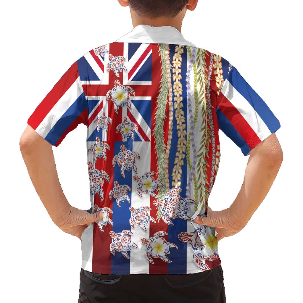 Hawaiian Polynesian Tribal Turtles Hawaiian Shirt with Lei and Flag Style