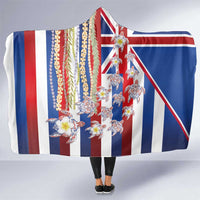 Hawaiian Polynesian Tribal Turtles Hooded Blanket with Lei and Flag Style
