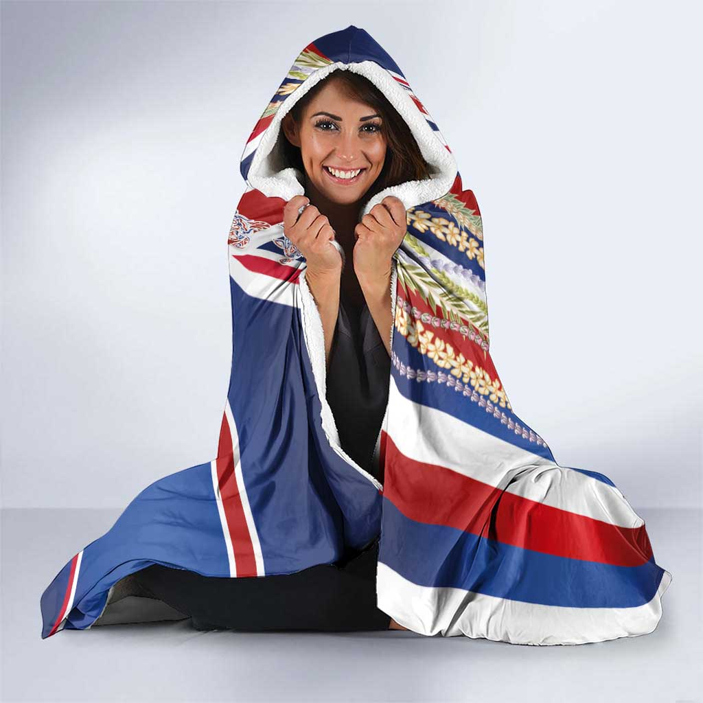 Hawaiian Polynesian Tribal Turtles Hooded Blanket with Lei and Flag Style