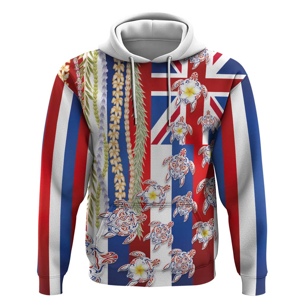 Hawaiian Polynesian Tribal Turtles Hoodie with Lei and Flag Style LT03 Pullover Hoodie Multicolor - Polynesian Pride