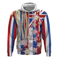 Hawaiian Polynesian Tribal Turtles Hoodie with Lei and Flag Style LT03 Zip Hoodie Multicolor - Polynesian Pride