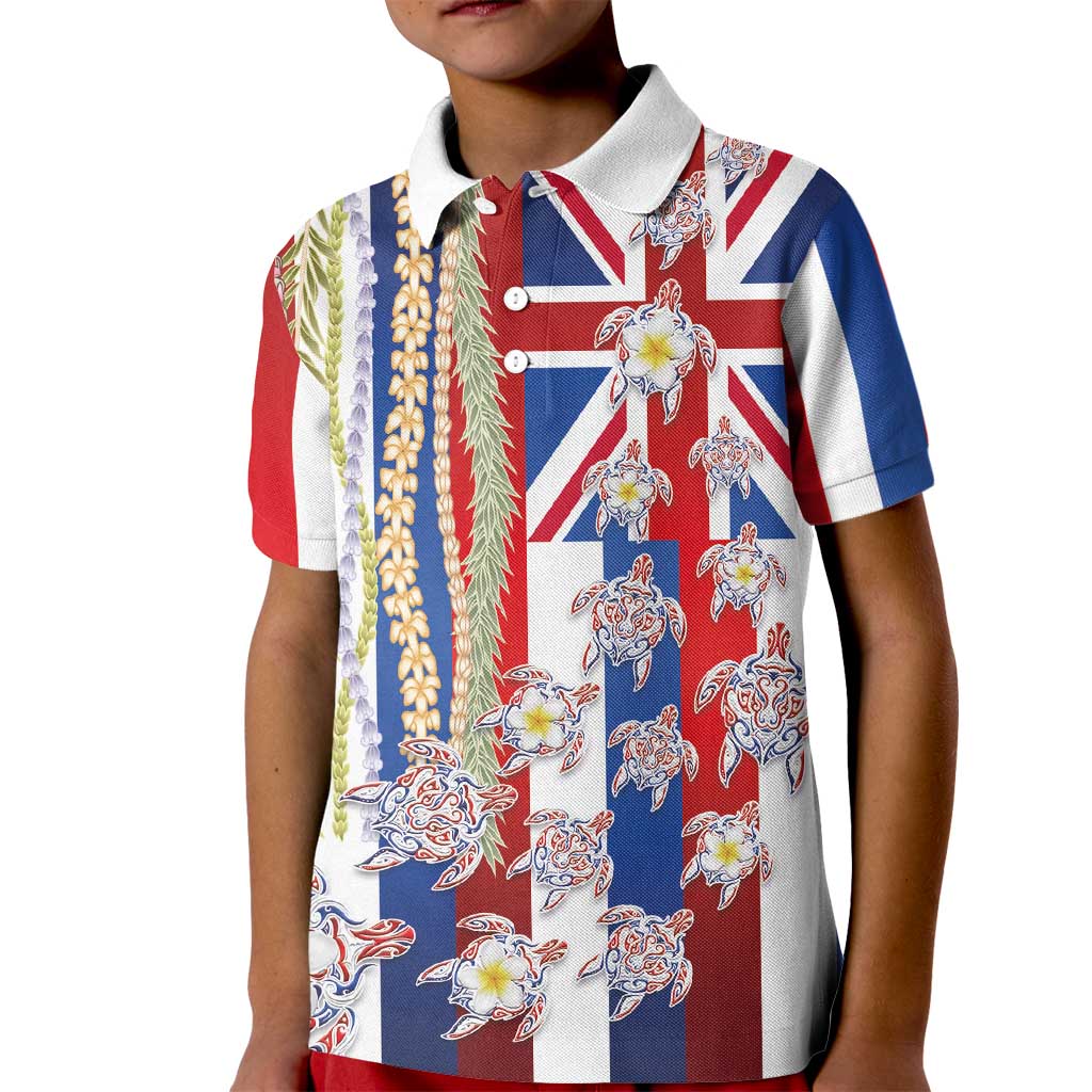 Hawaiian Polynesian Tribal Turtles Kid Polo Shirt with Lei and Flag Style LT03 Kid Multicolor - Polynesian Pride