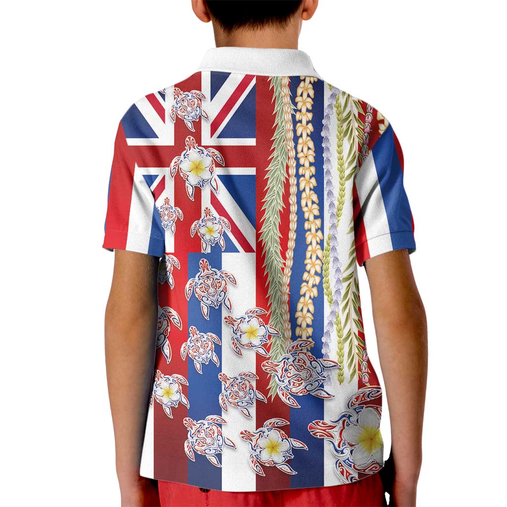 Hawaiian Polynesian Tribal Turtles Kid Polo Shirt with Lei and Flag Style LT03 - Polynesian Pride