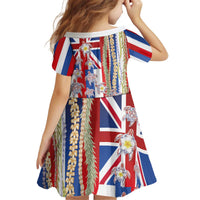 Hawaiian Polynesian Tribal Turtles Kid Short Sleeve Dress with Lei and Flag Style LT03 - Polynesian Pride