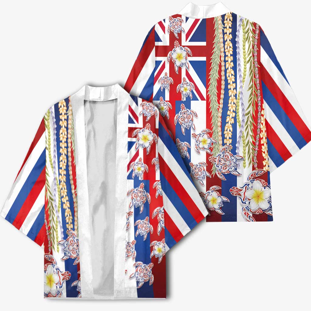 Hawaiian Polynesian Tribal Turtles Kimono with Lei and Flag Style LT03 - Polynesian Pride