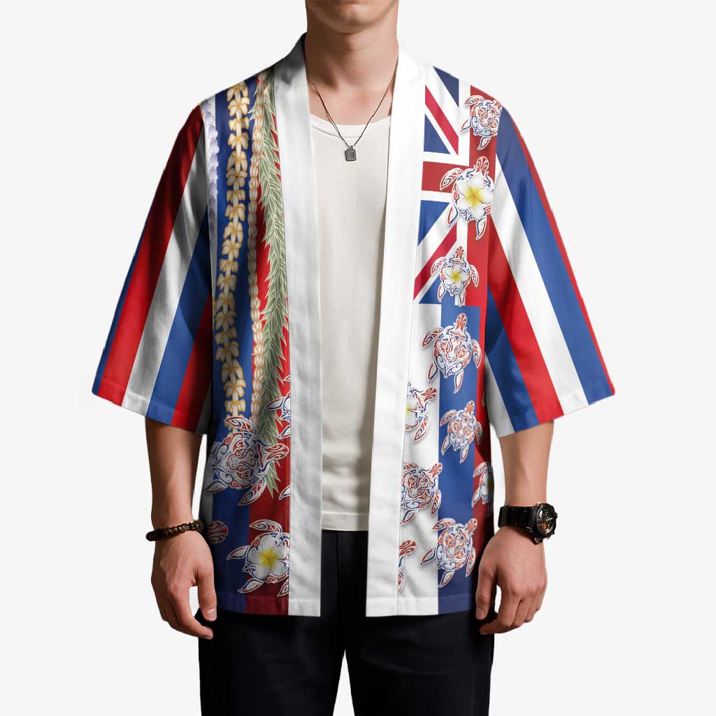 Hawaiian Polynesian Tribal Turtles Kimono with Lei and Flag Style LT03 - Polynesian Pride