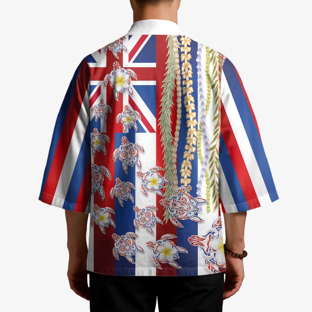 Hawaiian Polynesian Tribal Turtles Kimono with Lei and Flag Style LT03 - Polynesian Pride