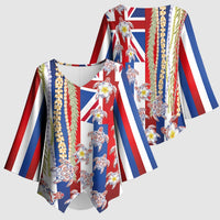 Hawaiian Polynesian Tribal Turtles Kimono Sleeve Blouse with Lei and Flag Style LT03 - Polynesian Pride