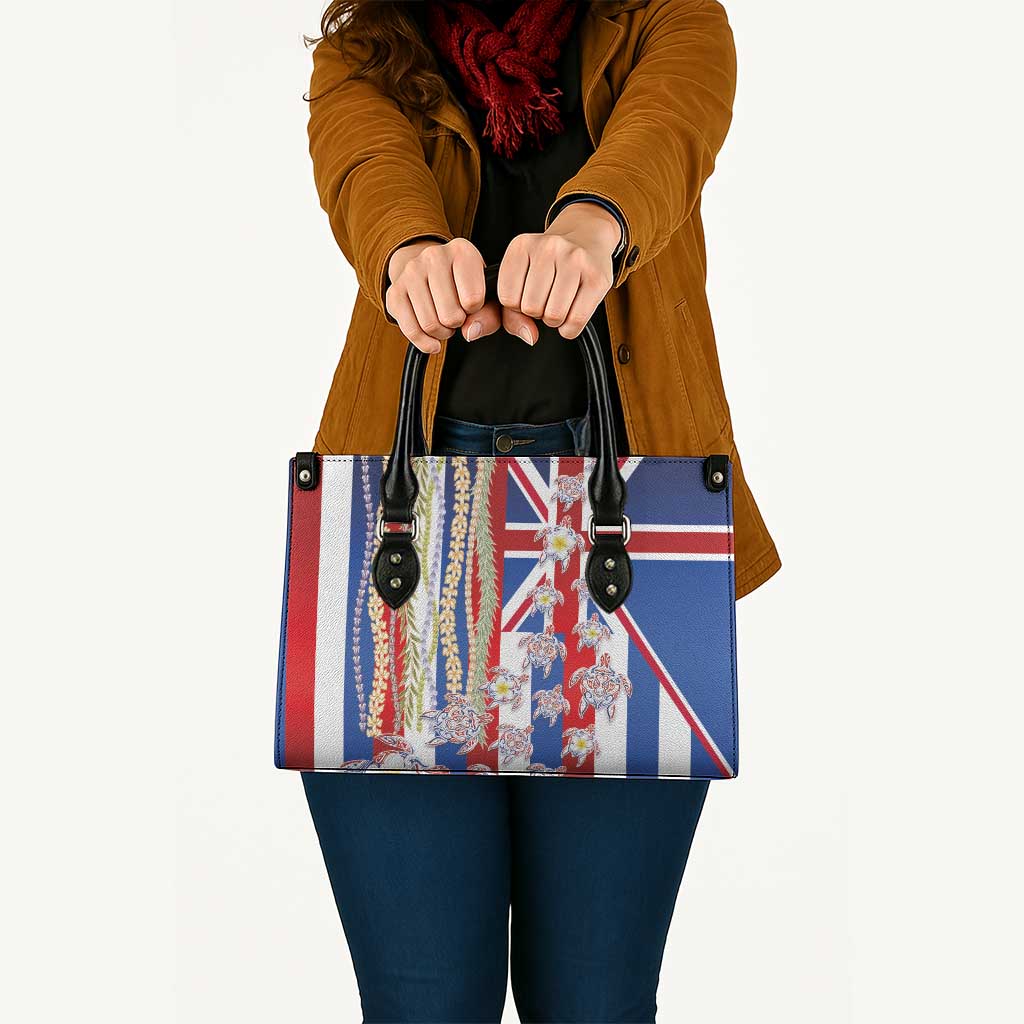 Hawaiian Polynesian Tribal Turtles Leather Bag with Lei and Flag Style LT03 - Polynesian Pride