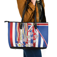 Hawaiian Polynesian Tribal Turtles Leather Tote Bag with Lei and Flag Style LT03 - Polynesian Pride