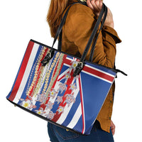 Hawaiian Polynesian Tribal Turtles Leather Tote Bag with Lei and Flag Style LT03 - Polynesian Pride