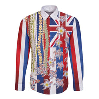Hawaiian Polynesian Tribal Turtles Long Sleeve Button Shirt with Lei and Flag Style LT03 Unisex Multicolor - Polynesian Pride