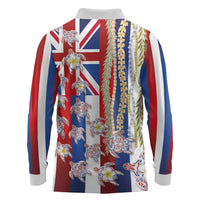 Hawaiian Polynesian Tribal Turtles Long Sleeve Polo Shirt with Lei and Flag Style LT03 - Polynesian Pride