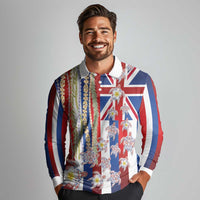Hawaiian Polynesian Tribal Turtles Long Sleeve Polo Shirt with Lei and Flag Style LT03 - Polynesian Pride