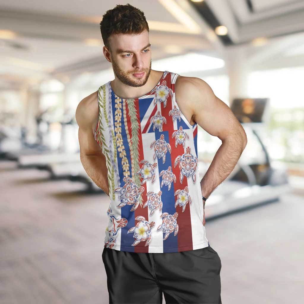 Hawaiian Polynesian Tribal Turtles Men Tank Top with Lei and Flag Style LT03 Multicolor - Polynesian Pride