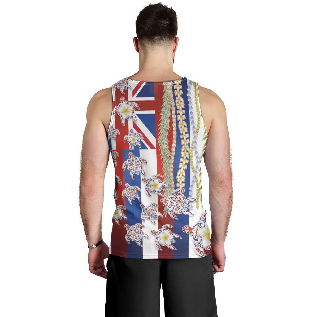 Hawaiian Polynesian Tribal Turtles Men Tank Top with Lei and Flag Style LT03 - Polynesian Pride