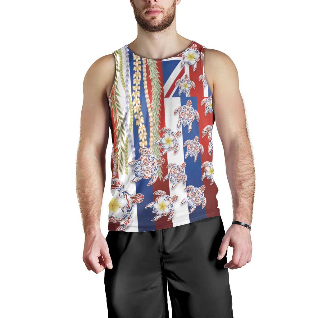 Hawaiian Polynesian Tribal Turtles Men Tank Top with Lei and Flag Style LT03 - Polynesian Pride