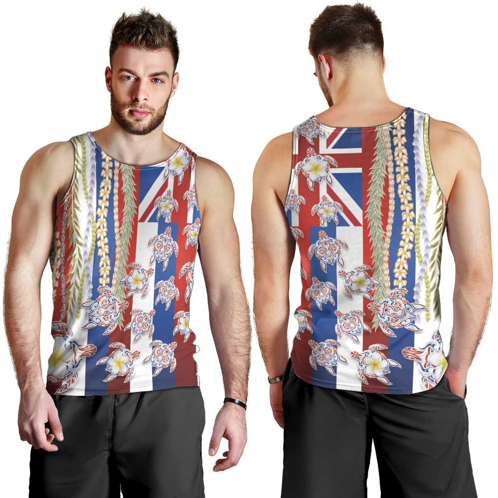Hawaiian Polynesian Tribal Turtles Men Tank Top with Lei and Flag Style LT03 - Polynesian Pride