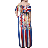 Hawaiian Polynesian Tribal Turtles Off Shoulder Maxi Dress with Lei and Flag Style LT03 - Polynesian Pride