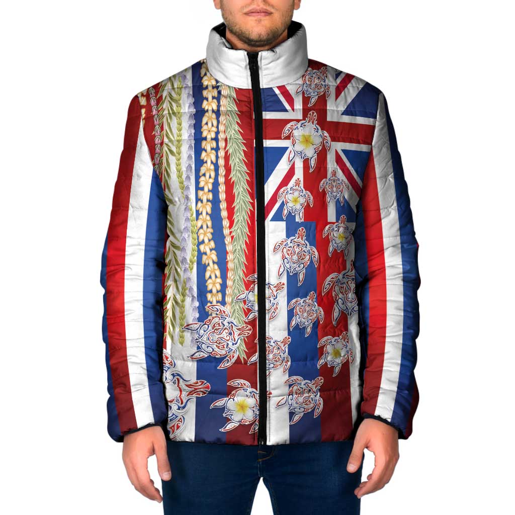 Hawaiian Polynesian Tribal Turtles Padded Jacket with Lei and Flag Style LT03 Men Multicolor - Polynesian Pride