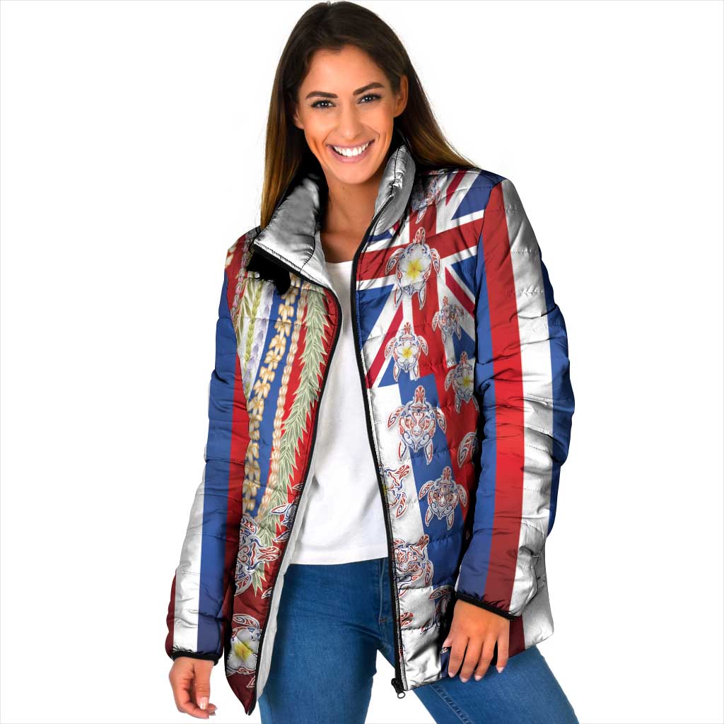 Hawaiian Polynesian Tribal Turtles Padded Jacket with Lei and Flag Style LT03 Women Multicolor - Polynesian Pride