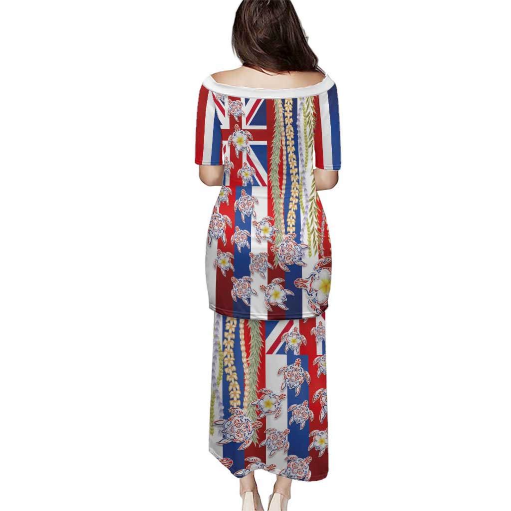 Hawaiian Polynesian Tribal Turtles Puletasi with Lei and Flag Style LT03 - Polynesian Pride