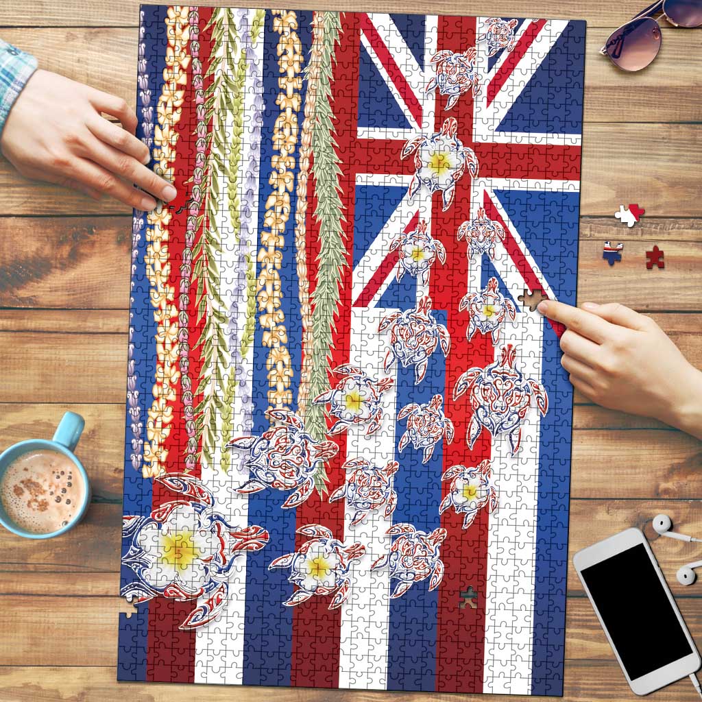 Hawaiian Polynesian Tribal Turtles Puzzle with Lei and Flag Style LT03 Multicolor - Polynesian Pride