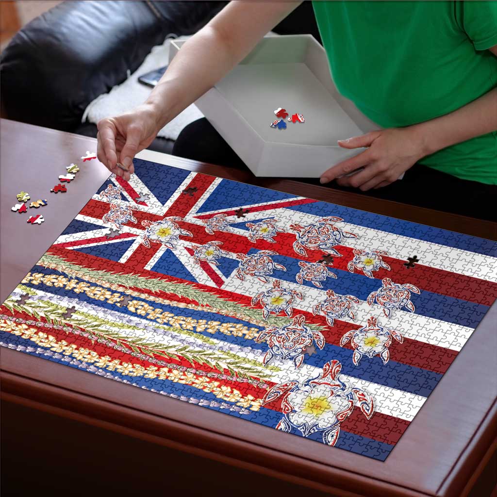 Hawaiian Polynesian Tribal Turtles Puzzle with Lei and Flag Style LT03 - Polynesian Pride
