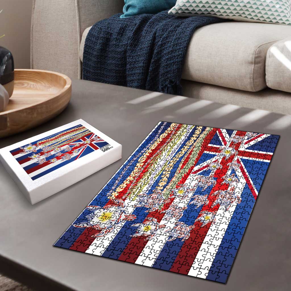 Hawaiian Polynesian Tribal Turtles Puzzle with Lei and Flag Style LT03 - Polynesian Pride