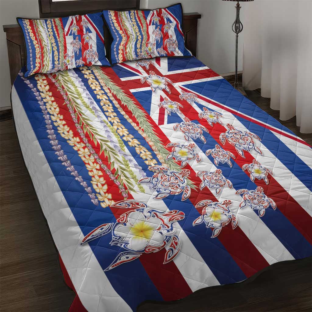Hawaiian Polynesian Tribal Turtles Quilt Bed Set with Lei and Flag Style LT03 Multicolor - Polynesian Pride