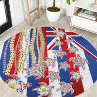 Hawaiian Polynesian Tribal Turtles Round Carpet with Lei and Flag Style LT03 Multicolor - Polynesian Pride
