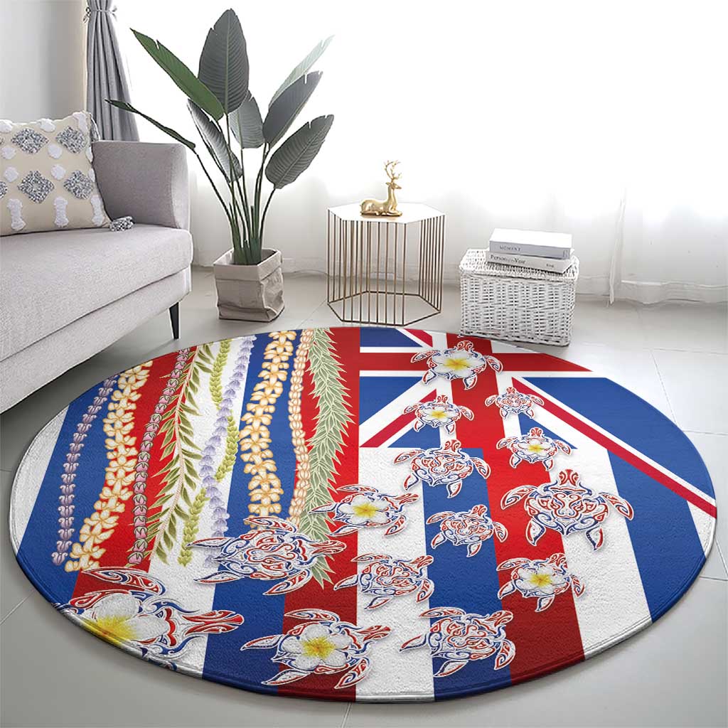 Hawaiian Polynesian Tribal Turtles Round Carpet with Lei and Flag Style LT03 - Polynesian Pride