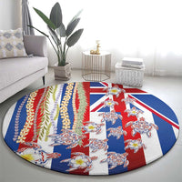 Hawaiian Polynesian Tribal Turtles Round Carpet with Lei and Flag Style LT03 - Polynesian Pride