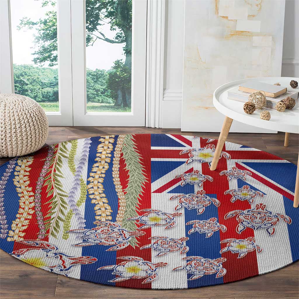 Hawaiian Polynesian Tribal Turtles Round Carpet with Lei and Flag Style LT03 - Polynesian Pride