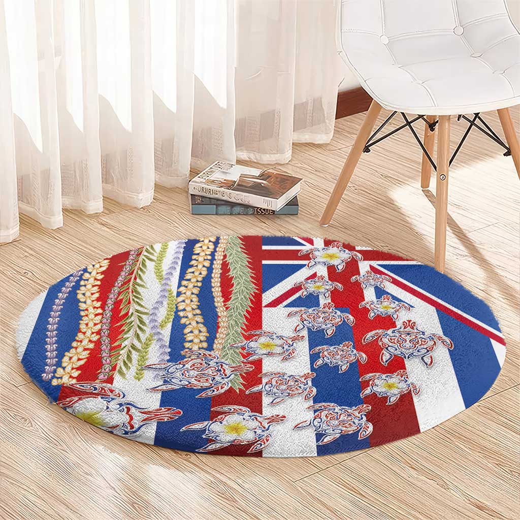 Hawaiian Polynesian Tribal Turtles Round Carpet with Lei and Flag Style LT03 - Polynesian Pride