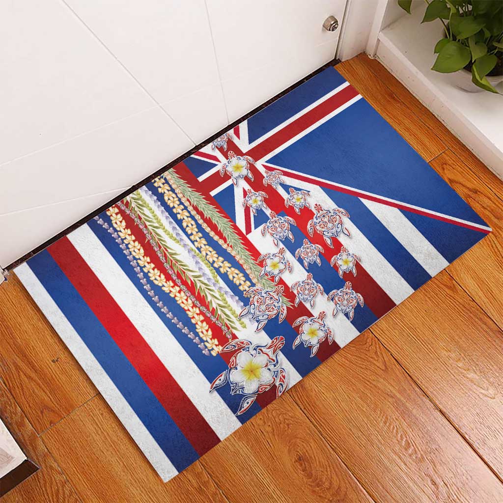 Hawaiian Polynesian Tribal Turtles Rubber Doormat with Lei and Flag Style LT03 - Polynesian Pride