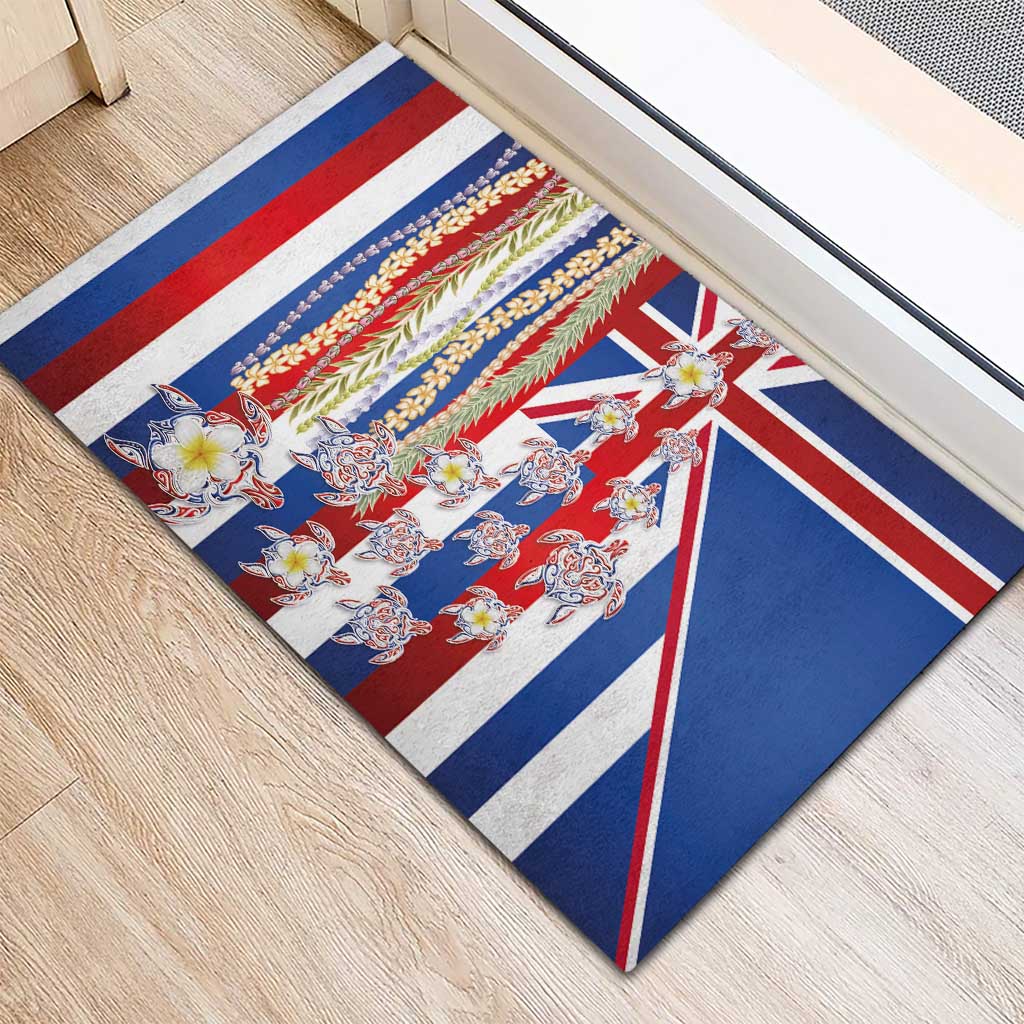 Hawaiian Polynesian Tribal Turtles Rubber Doormat with Lei and Flag Style LT03 - Polynesian Pride