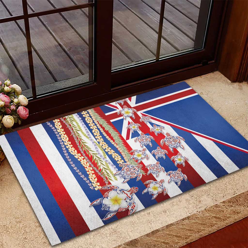 Hawaiian Polynesian Tribal Turtles Rubber Doormat with Lei and Flag Style LT03 - Polynesian Pride