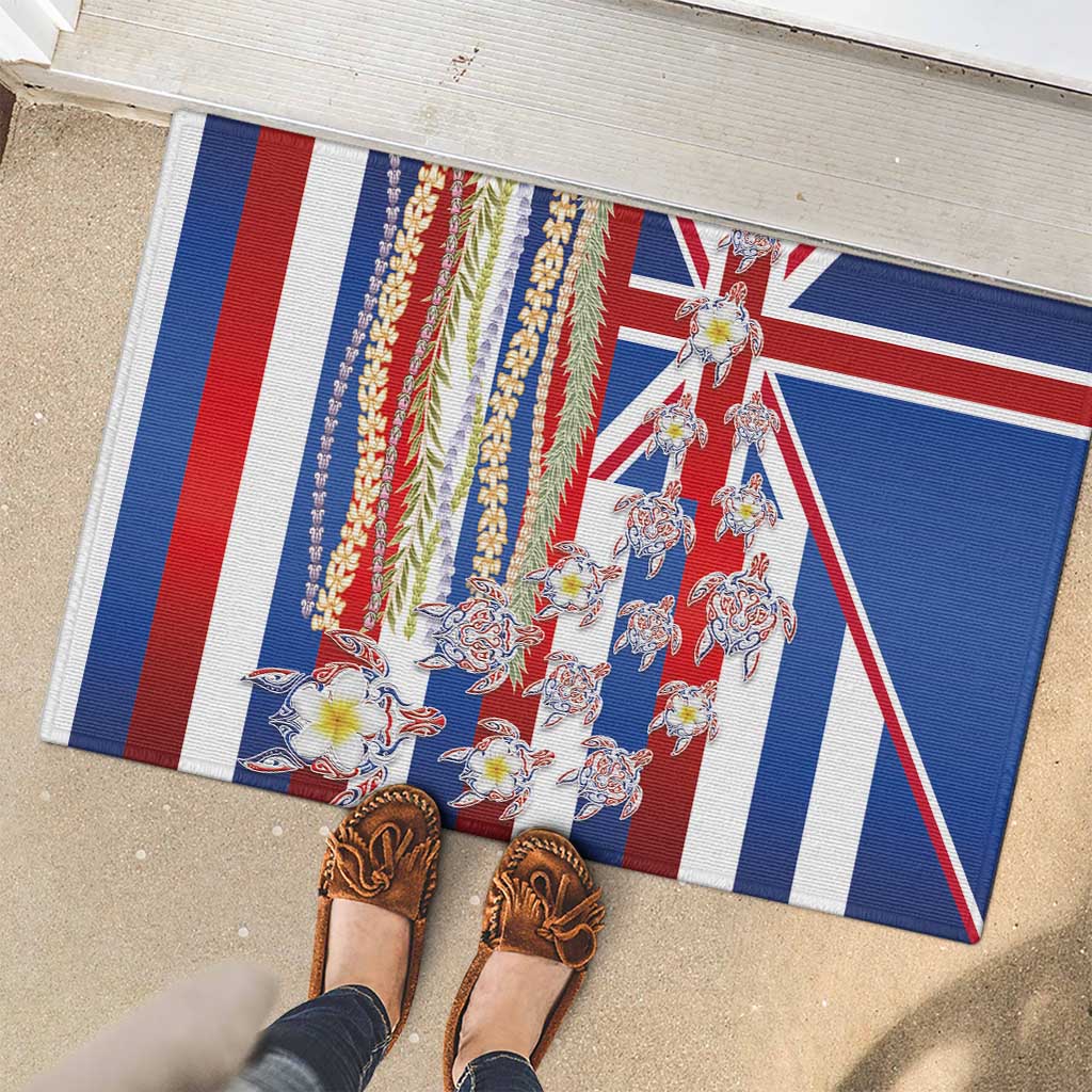 Hawaiian Polynesian Tribal Turtles Rubber Doormat with Lei and Flag Style LT03 - Polynesian Pride