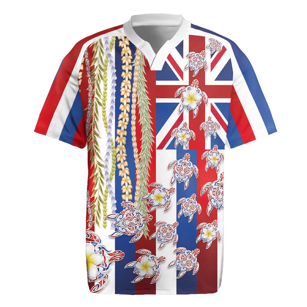 Hawaiian Polynesian Tribal Turtles Rugby Jersey with Lei and Flag Style LT03 Multicolor - Polynesian Pride