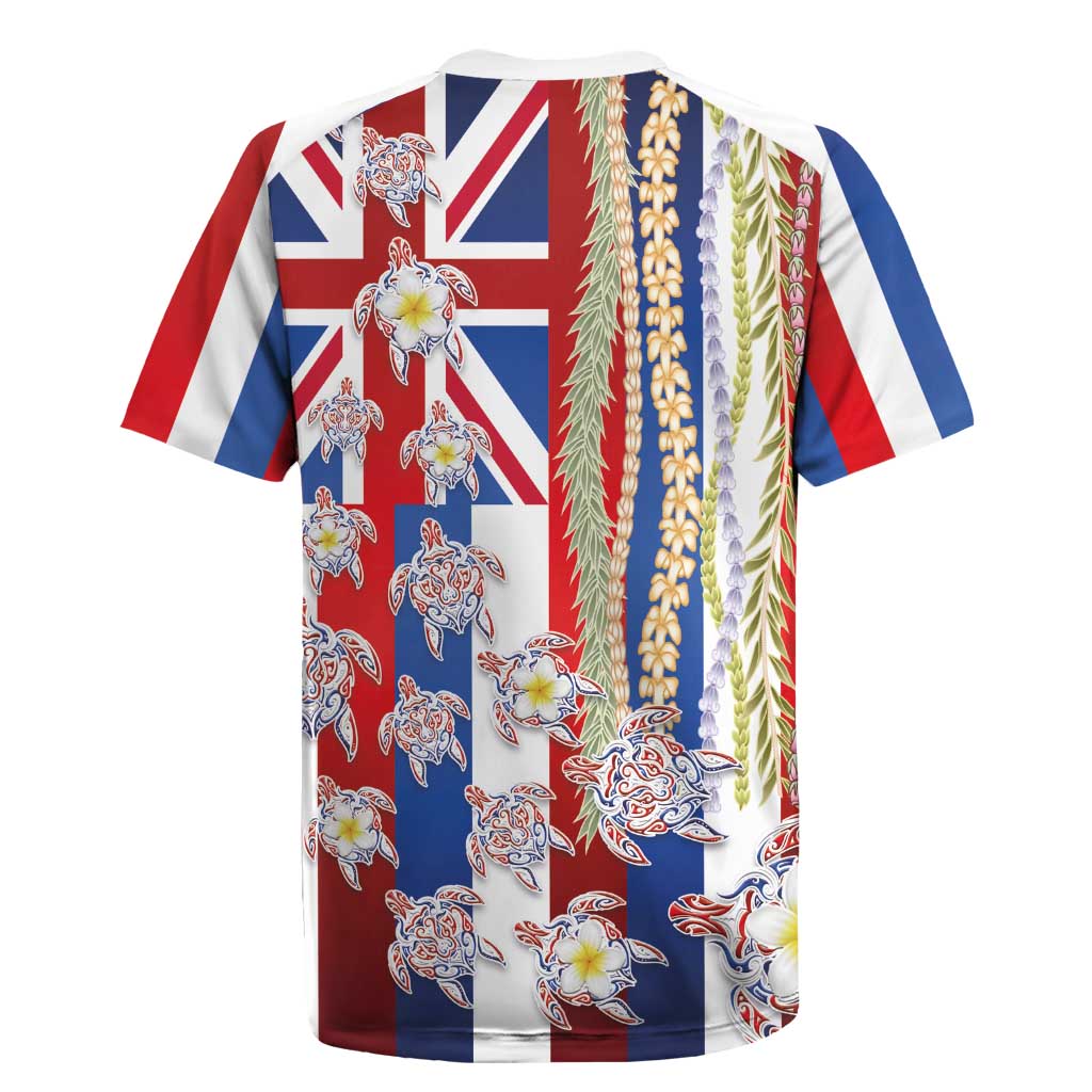 Hawaiian Polynesian Tribal Turtles Rugby Jersey with Lei and Flag Style LT03 - Polynesian Pride
