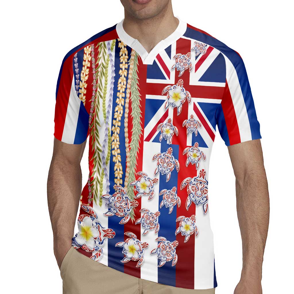 Hawaiian Polynesian Tribal Turtles Rugby Jersey with Lei and Flag Style LT03 - Polynesian Pride