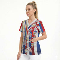 Hawaiian Polynesian Tribal Turtles Scrub Top with Lei and Flag Style LT03 - Polynesian Pride