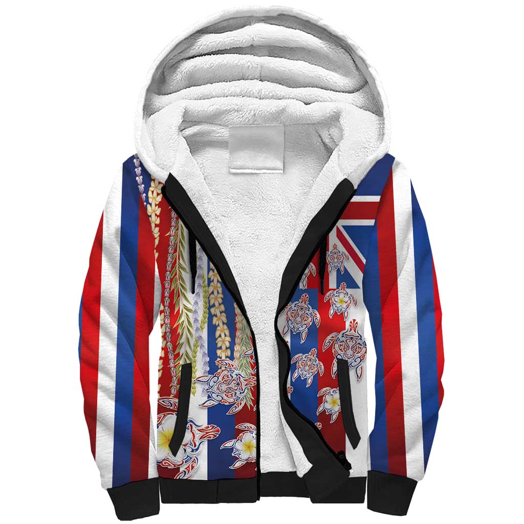 Hawaiian Polynesian Tribal Turtles Sherpa Hoodie with Lei and Flag Style LT03 Unisex Multicolor - Polynesian Pride