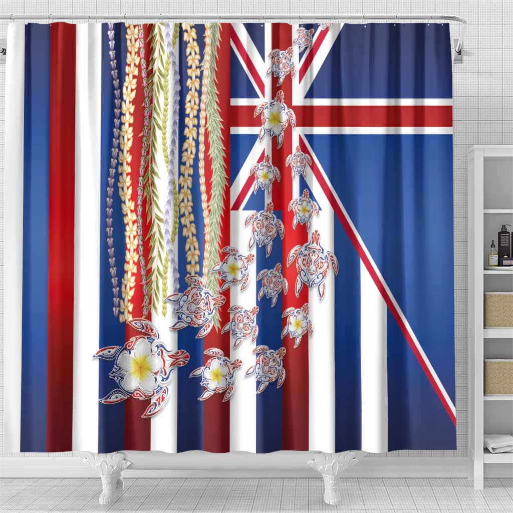 Hawaiian Polynesian Tribal Turtles Shower Curtain with Lei and Flag Style LT03 - Polynesian Pride