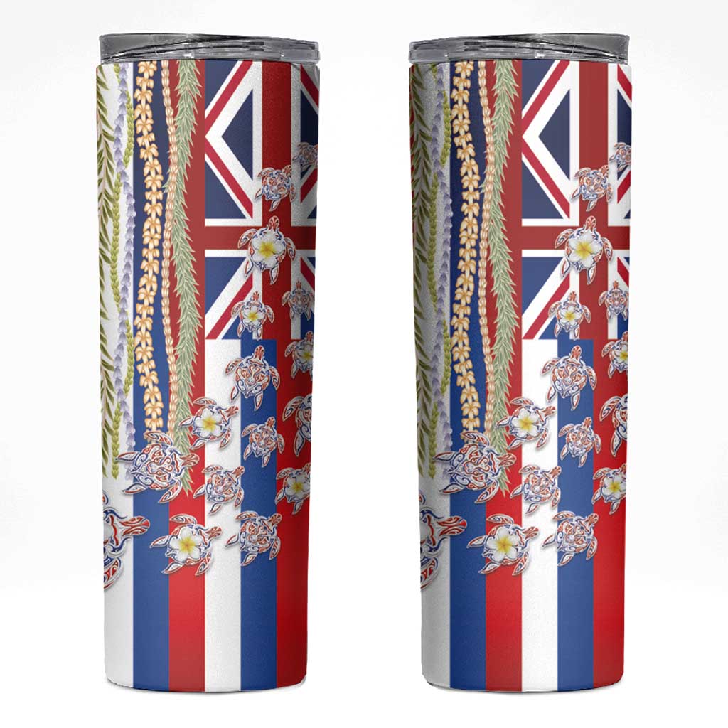 Hawaiian Polynesian Tribal Turtles Skinny Tumbler with Lei and Flag Style LT03 Multicolor - Polynesian Pride
