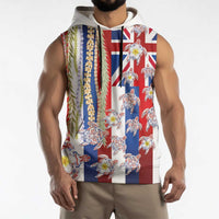 Hawaiian Polynesian Tribal Turtles Sleeveless Hoodie with Lei and Flag Style LT03 - Polynesian Pride